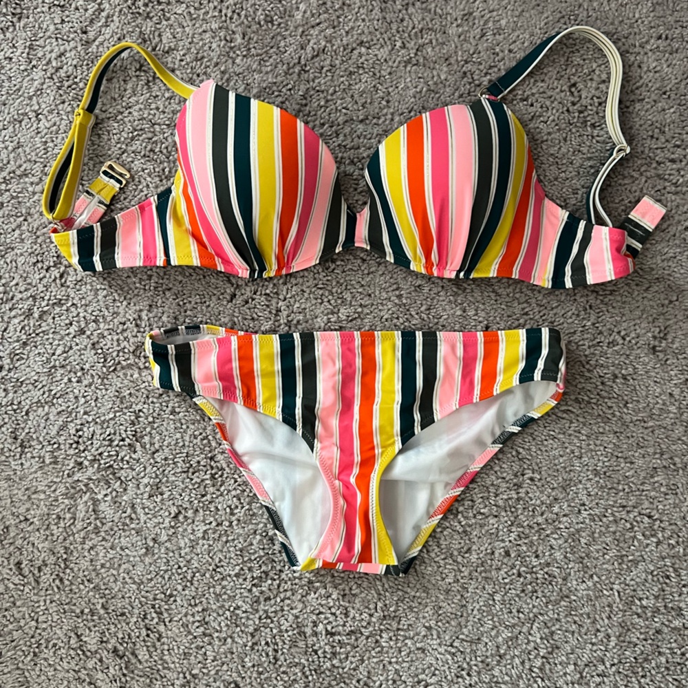 EUC Shade & Shore Colorful Striped Bikini Set Small 34C